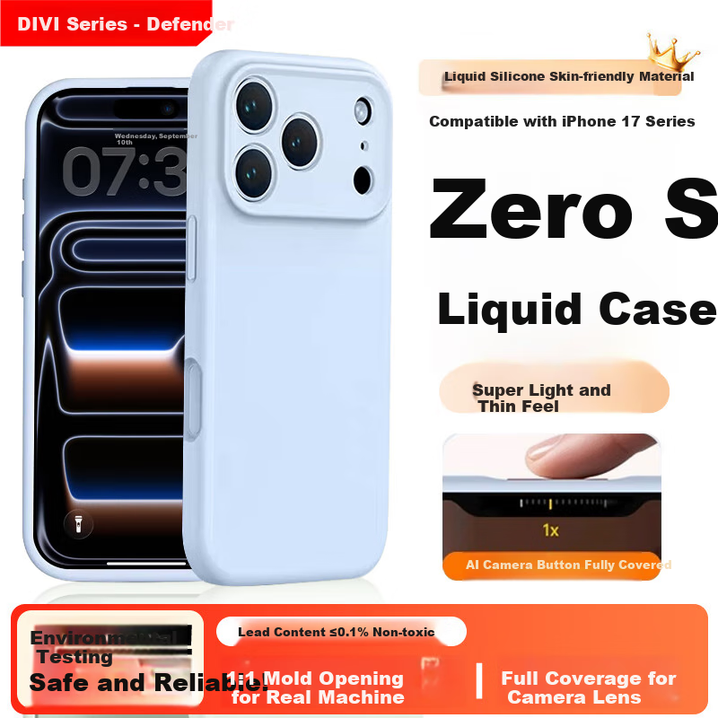 DIVI Чехол для iPhone 17 Pro, жидкий силикон, полное покрытие, защита от падения, синий