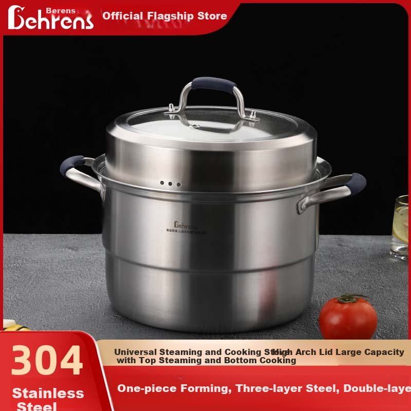 Beilunsi 304 Stainless Steel Steamer Pot for Gas Stove And Induction Cooker, for Steaming Buns, Mantou, And Dumplings, Dual-Use Steaming And Cooking, Thickened Two-Layer Design for Home Use