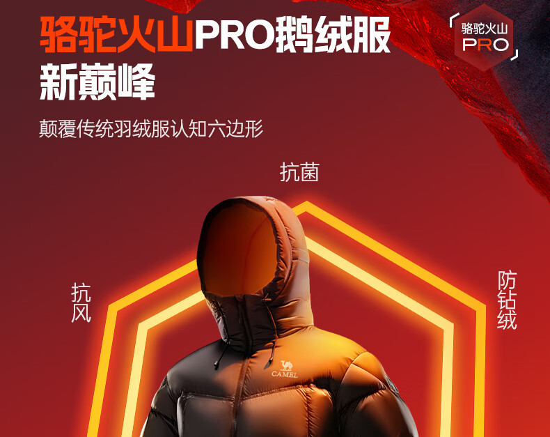 CAMEL Huoyanshan PRO Goose down Jacket, Dilireba's Style, Men's And Women's Down Coat, Thickened Hooded Jacket M35CR07101 6