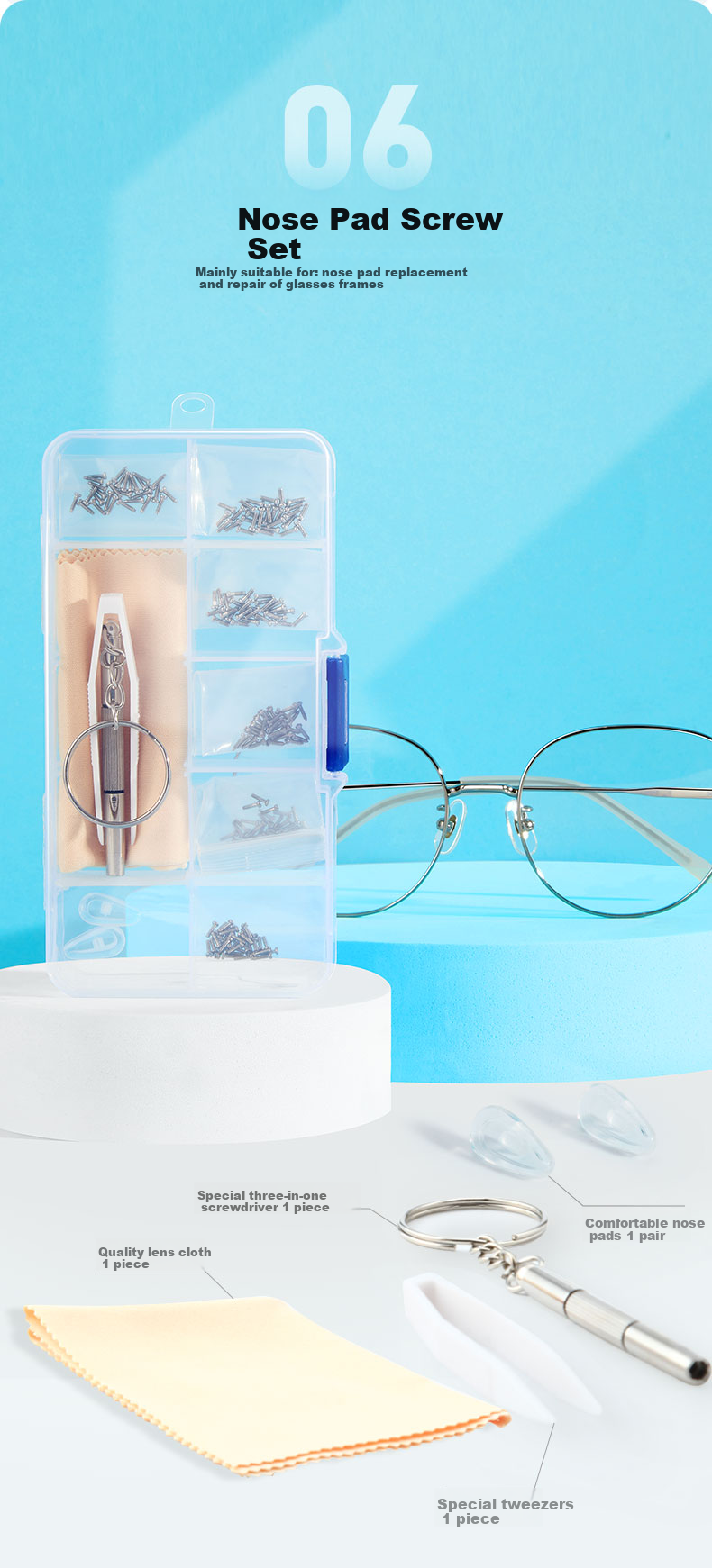 Yanjingbang Baodao Eyeglass Screws, Cross Screws, Nuts, Nose Pads, Spare Parts, Eyeglass Repair Tools Set 11