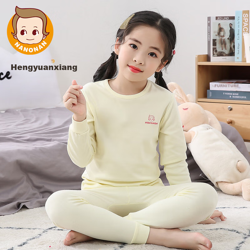 Комплект детского термобелья для девочек Hengyuanxiang, из 100% хлопка, для старших детей, тонкий теплый базовый слой для учеников осенью