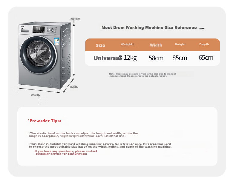 Keruier Drum Washing Machine Cover, Fully Automatic Washing Machine Cover, Dust-Proof And Waterproof Cover, Balcony Sun Protection Cover, Suitable for Midea, Haier, Little Swan, Panasonic, 8/9/10 Kg Universal 11