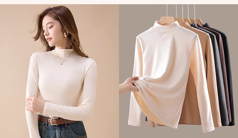 LangSha Women's Thermal Thickened Ribbed Base Shirt Autumn Winter 2025 New Half Turtleneck Knit Elegant Top 13