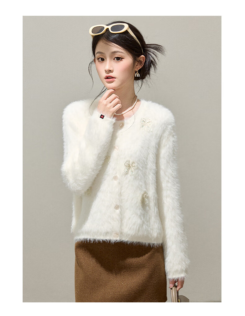 :CHOCOOLATE IT Bow Knit Sweater Women's Spring Autumn New Design Chanel Style Cardigan Pink One Size 14