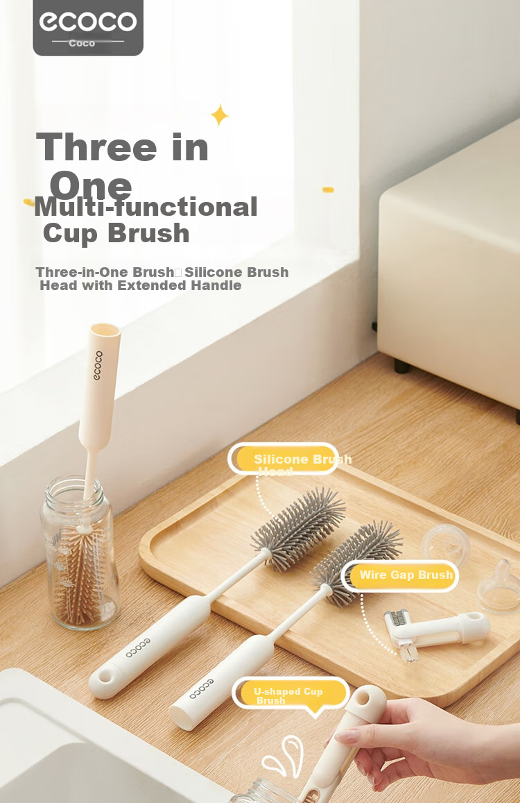 Ecoco Bottle Brush, Milk Bottle And Thermos Cup Cleaning Brush, Three-In Multifunctional Long Handle Specialized Brush E25202 Yellow 1