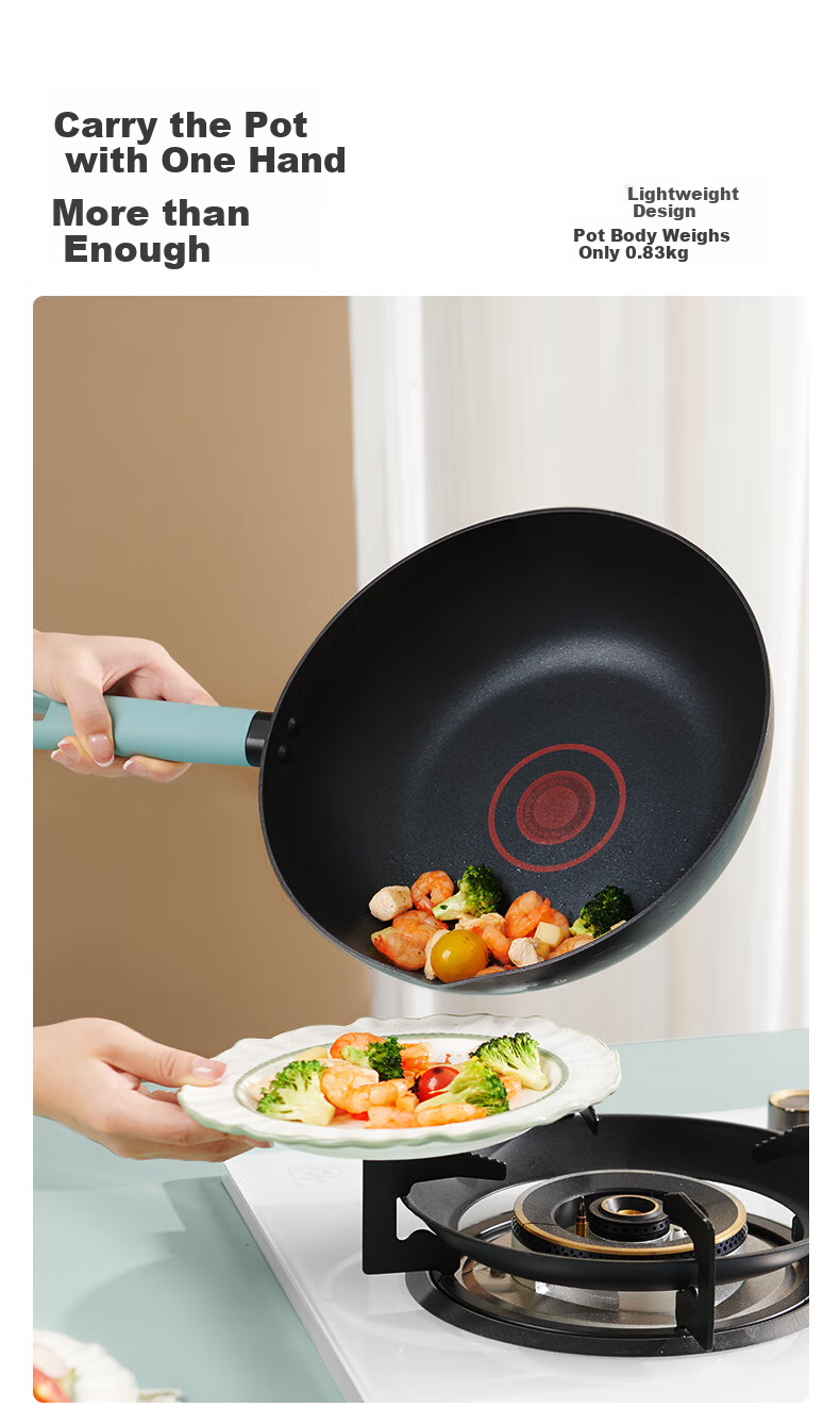 Lanmi Nordic Light Double-Ring Temperature-Controlled Non-Stick Pan with Titanium, Low-Smoke Flat-Bottom Wok for Stove And Induction Cooktops, 32cm 7