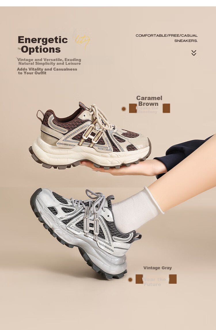 ZHR [Shen Yue Same Style] Thick Sole Dad Sneakers Women Height Increasing Casual Sports Shoes KS251F Gray Size 38 6