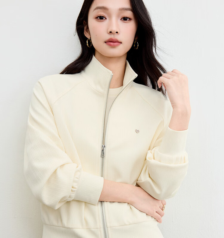 Sentubila Gold Zipper Raglan Long Sleeve Loose Jacket Women Autumn Slimming Sweatshirt Cardigan Two-Way Collar Outerwear 23