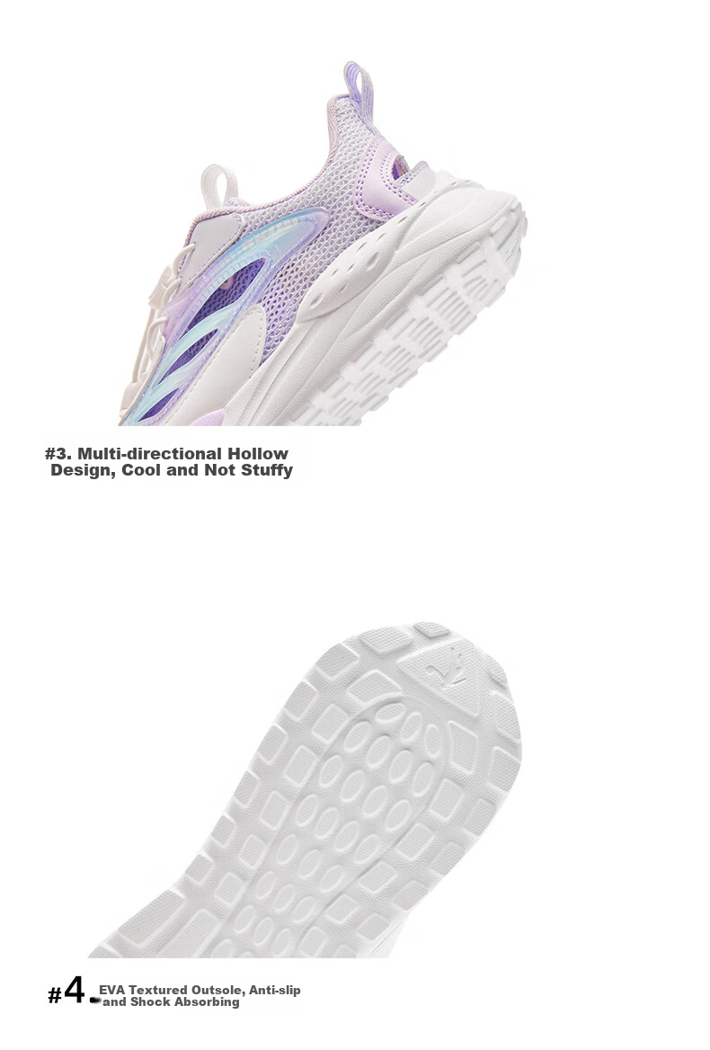 QIAODAN Girls' Running Shoes, Big Kids' Summer Cage Shoes, Children's Large Mesh Breathable Sandals, Ice Hydrogen Purple/QIAODAN White, Size 39 33
