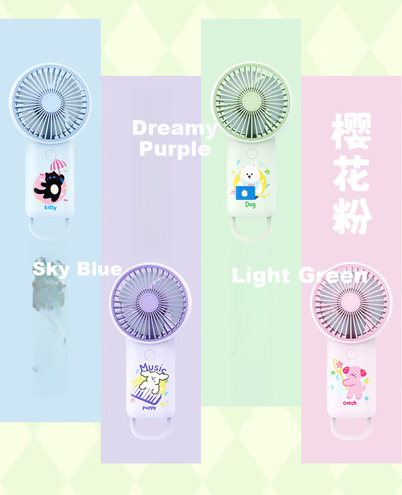 Ouliwen Small Fan, Desktop And Bed Handheld USB Rechargeable Low Noise Two-Speed with Base, Portable Mini High-Power Office Dormitory Fan, My Little Pony Blue 2