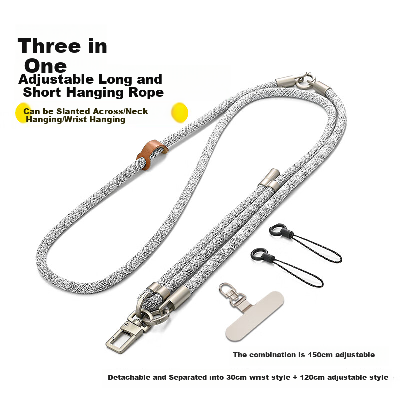BZBC Three-In Phone Lanyard, Anti-Loss, Adjustable Crossbody Strap, Anti-Theft Chain, Side-Back Neck Strap, Shoulder Lanyard, Outdoor Crossbody Style, for Men And Women, Phone Case Anti-Loss Cord, Flax Gray