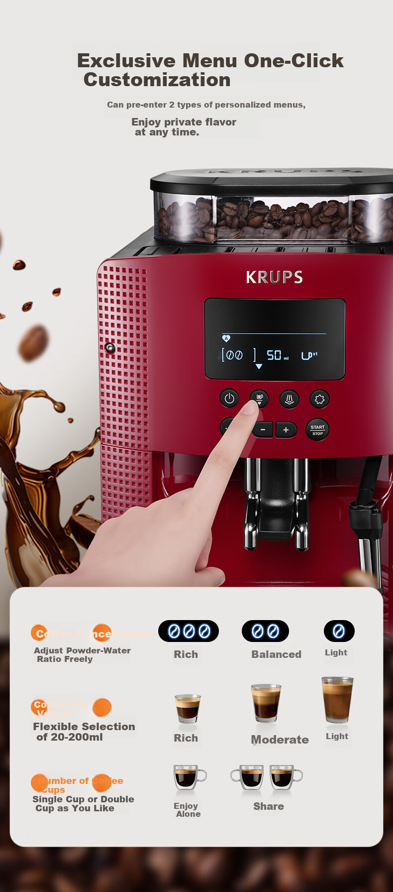 Krups German Coffee Machine for Home/Office Use, Fully Automatic Espresso Machine with Built-In Grinder, European Import EA815580 (Red) 8