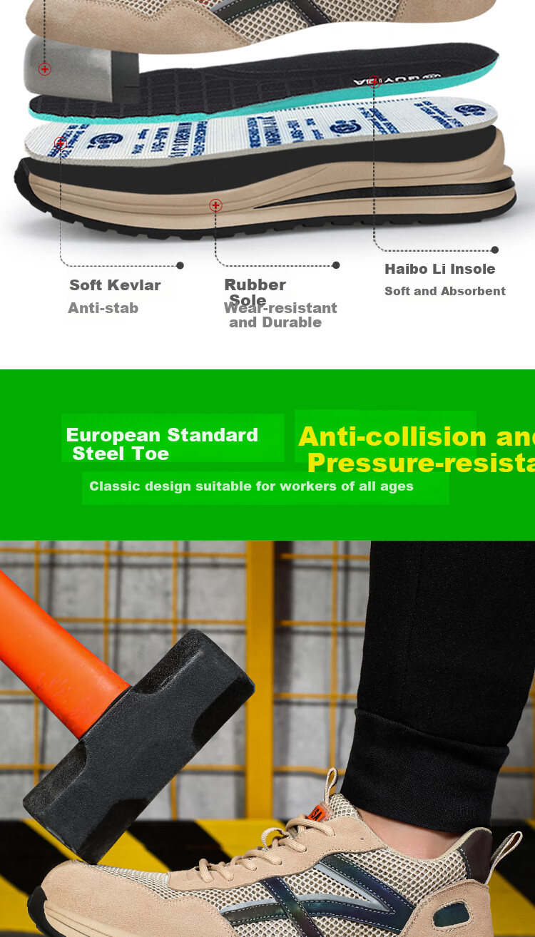 Fumeier Safety Shoes for Men with Steel Toe Cap, Anti-Smashing, Anti-Puncture, Lightweight, Comfortable, And Safe Work Site Shoes 1158T Size 42 3