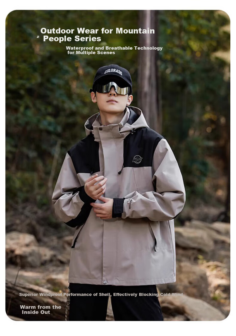 Huili Outdoor Jacket for Men And Women, Three-In Coat with Fleece Inner Layer, Windproof And Warm, Detachable Mountaineering Jacket for Me 2