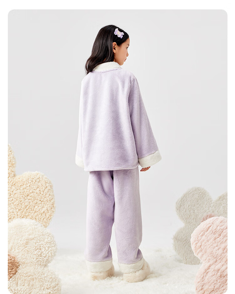 Balabala BalaOne Girls' Pajama Set 2025 Winter Thickened Flannel Warm Chinese Style Frog Button 209425171002 5