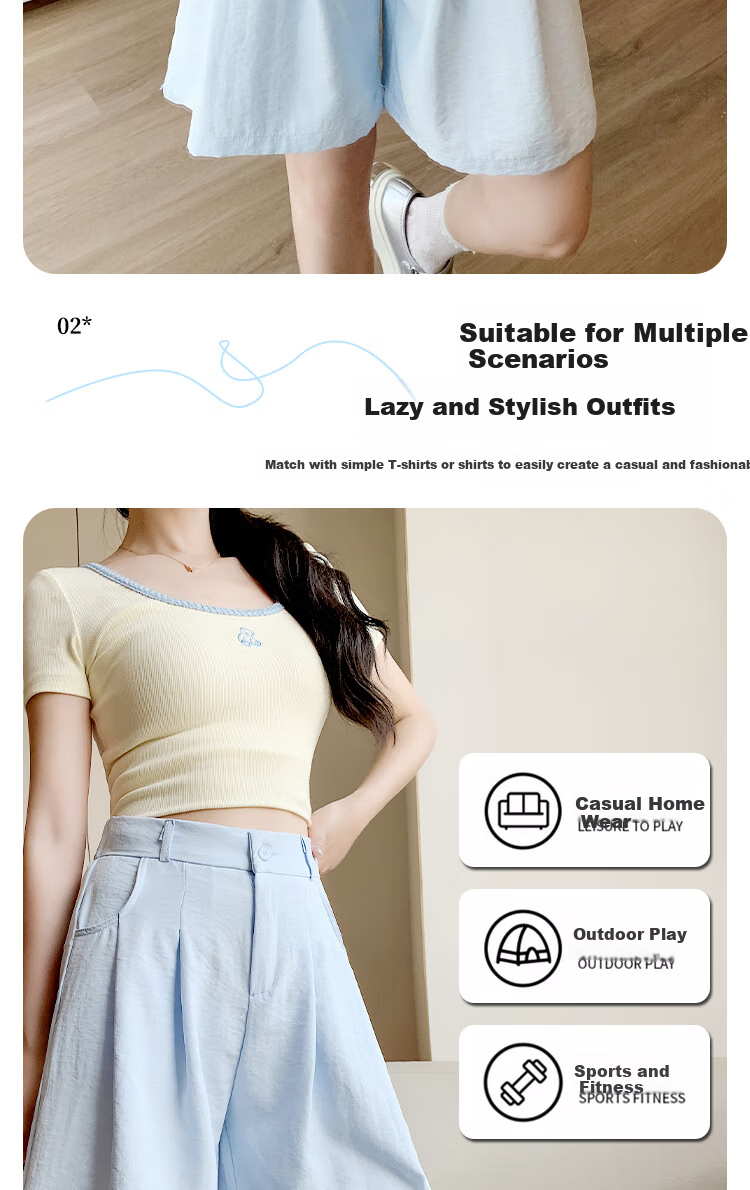 XUEXIMAN Puff Suit Shorts for Women, New Summer 2026 Style, Casual High-Waisted Draping Straight-Leg Slimming Wide-Leg Knee-Length Shorts 4