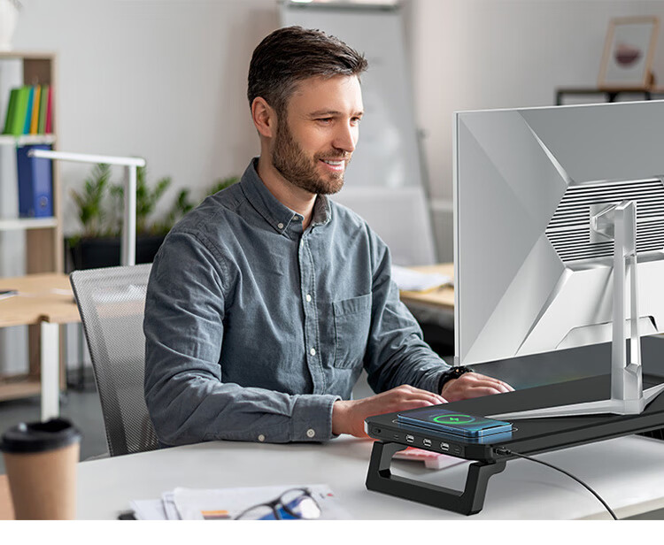 Huiersi Monitor Riser Laptop Stand Adjustable Screen Elevation Foldable Storage USB 3.0 Hub with RGB Ambient Lighting C30 [Black] 2