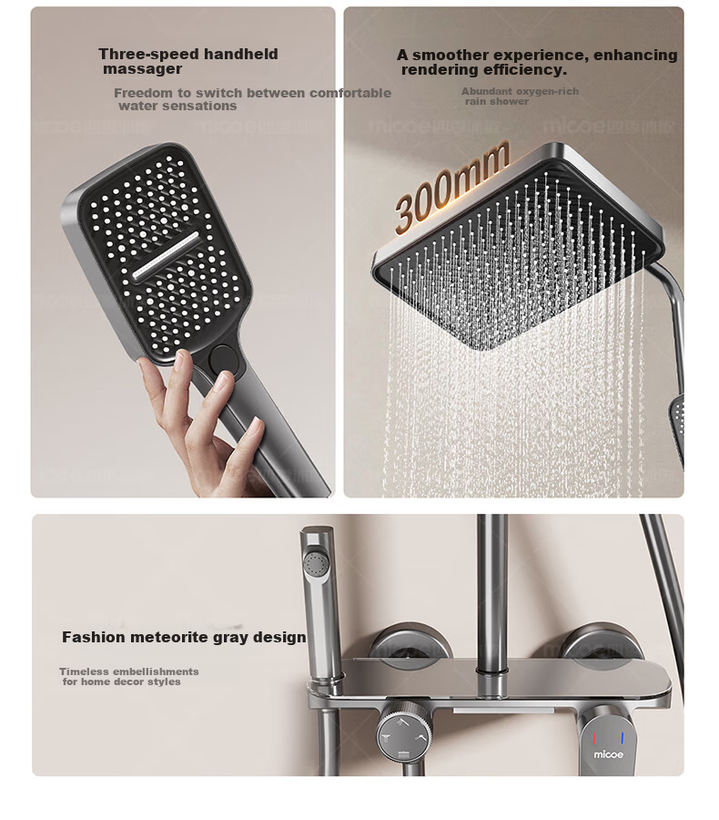 MICOE Bathroom Shower Set, S3 Series Gunmetal Gray, Multi-Functional High-Pressure Shower Head Complete Kit 4