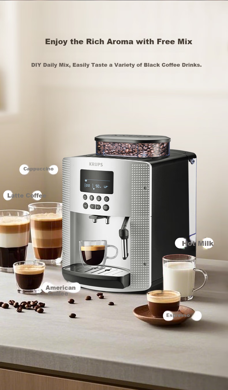 Krups German Coffee Machine for Home/office Use, Fully Automatic Espresso Maker with Built-In Grinder, European Import EA815E80 (Silver) 9