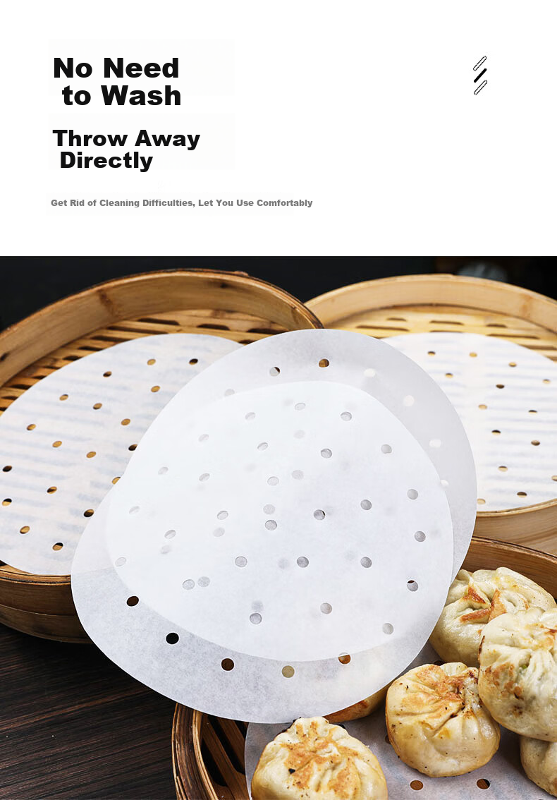 Fangcaodi Steamer Paper, 100 Sheets, Disposable Steaming Paper for Buns And Mantou, Non-Stick Paper Liner for Xiaolongbao, Steamer Tray Paper, Diameter 27CM 4