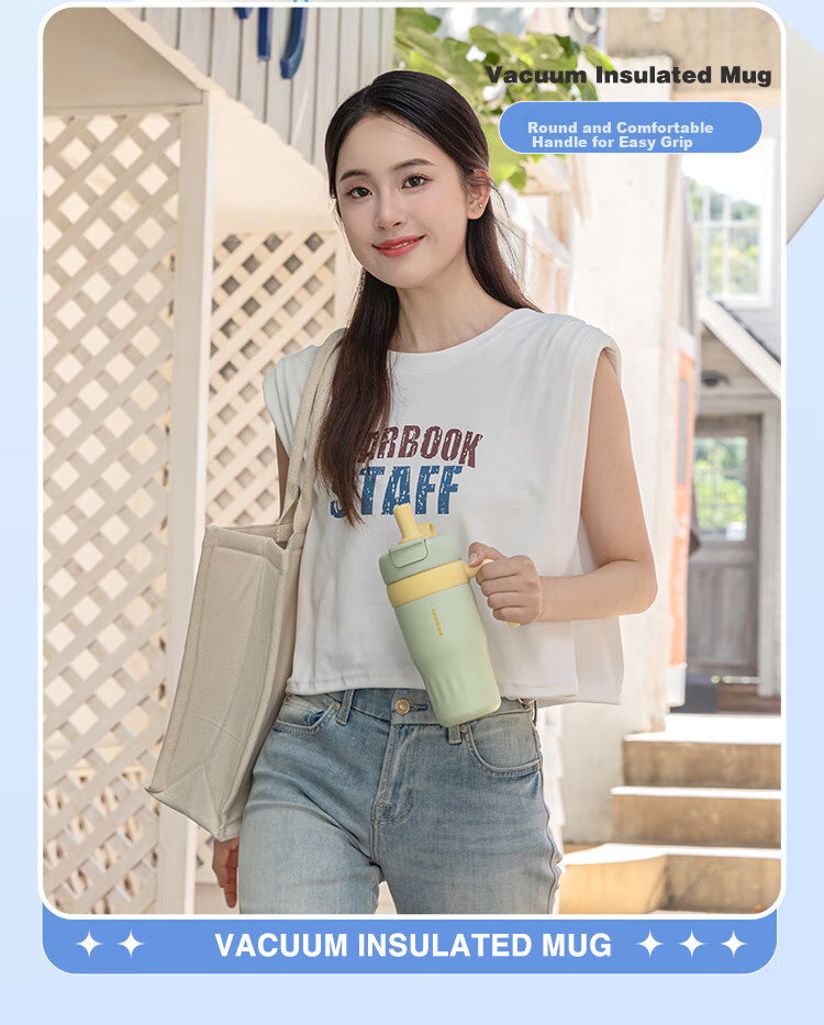 LOCK&LOCK Dopamine Insulated Coffee Mug for Men And Women Students, Desktop Tumbler with Handle, 560ML, White And Blue 11