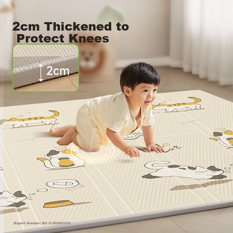 Beiboshi Babybox Cat Paw Crawling Mat, Infant Play Mat, Antibacterial XPE Thickened Foldable, 200*180*2cm