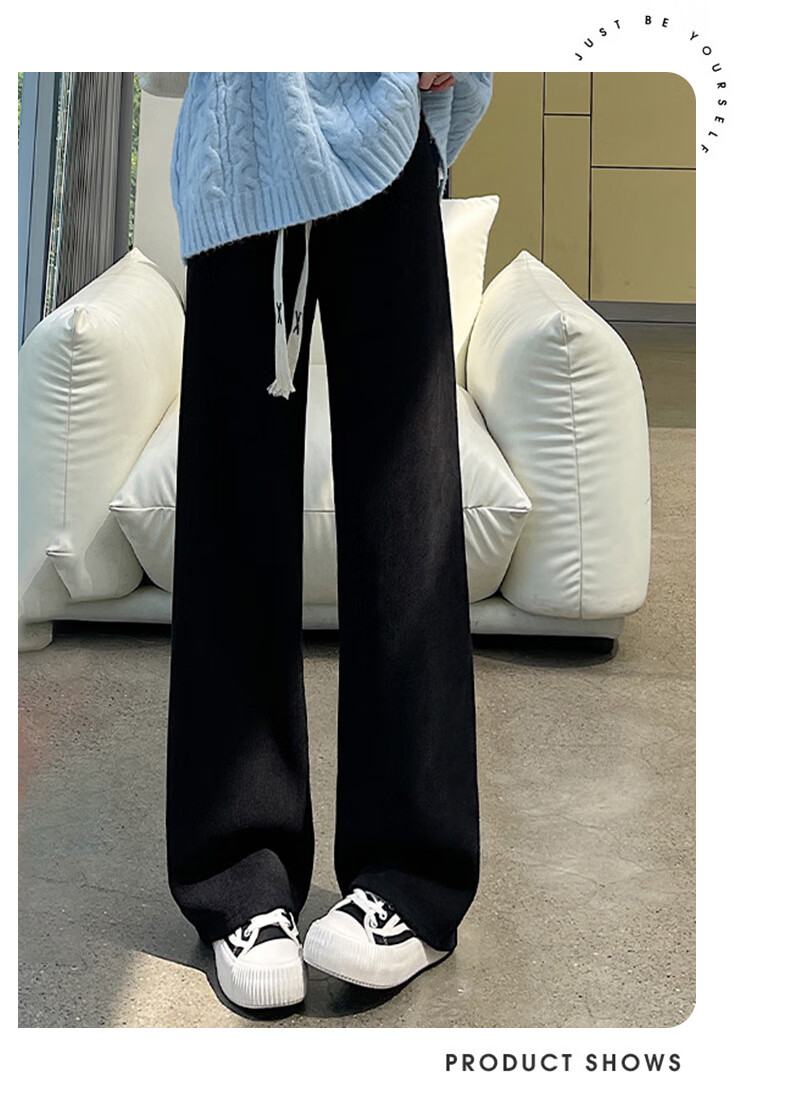 JEANSWEST Women's Casual Pants Autumn Winter Comfortable Soft Loose Fit Slimming Wide-Leg Pants Black S 5