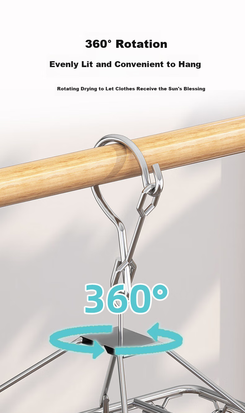 Baoshi Sock Drying Rack with Clips, Stainless Steel Windproof Clothes Hanger, Strong Clip for Baby Clothes And Socks 3