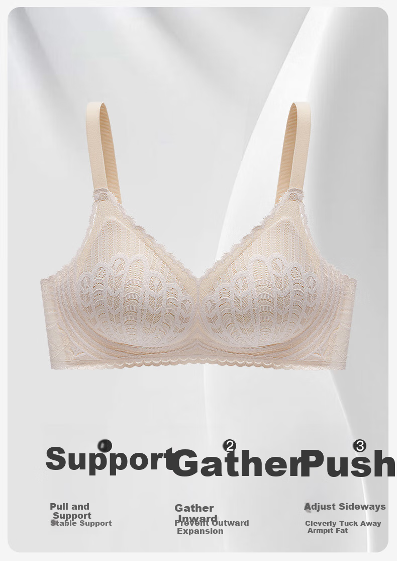 Fenteng Wireless Bra for Women, New Antibacterial Latex Light Cup Sexy Lace Anti-Spillage Underwear for Wome 2