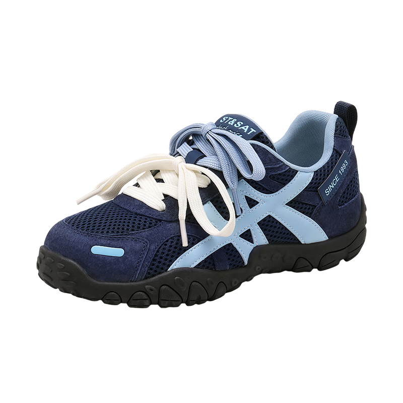 Saturday Blue Women's Training Shoes 2026 New Summer Internal Height Increase Lightweight Breathable Retro Ballet Agan Casual Sneakers