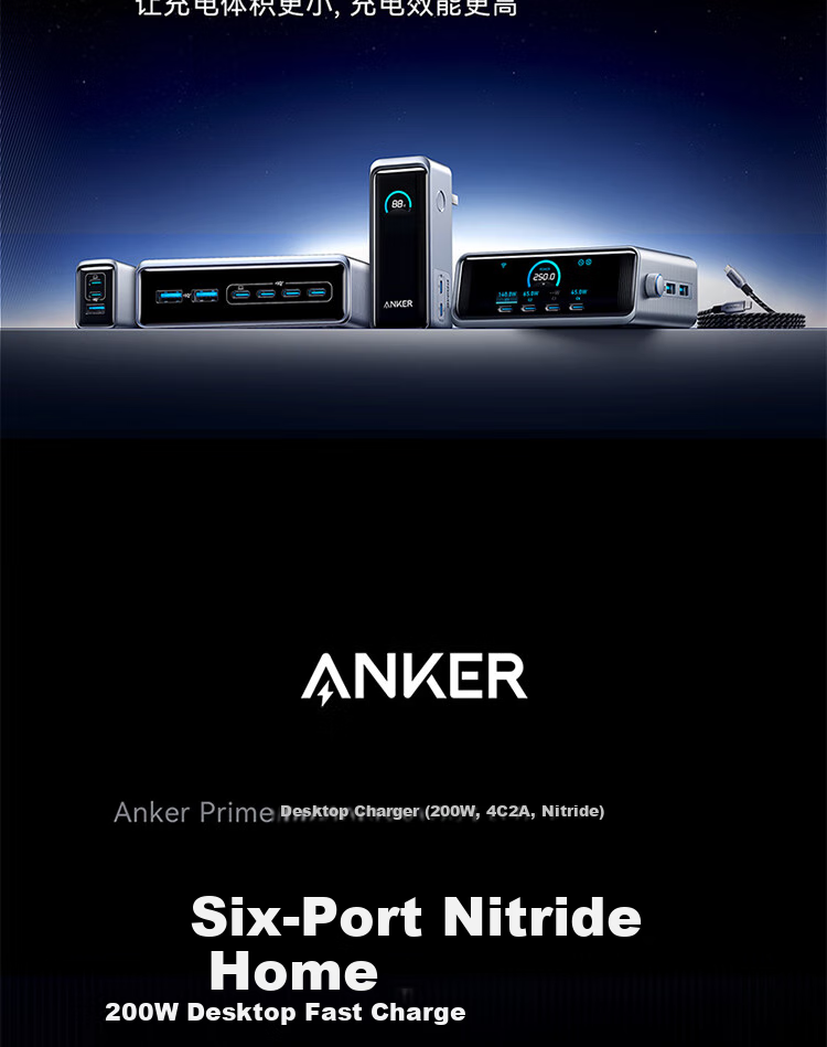 ANKE Prime200W Desktop Charging Station [Recommended by Tim from Storm Video], GaN Fast Charging Multi-Port Charger, Type-C 100W Socket Compatible with Apple 17/18 3