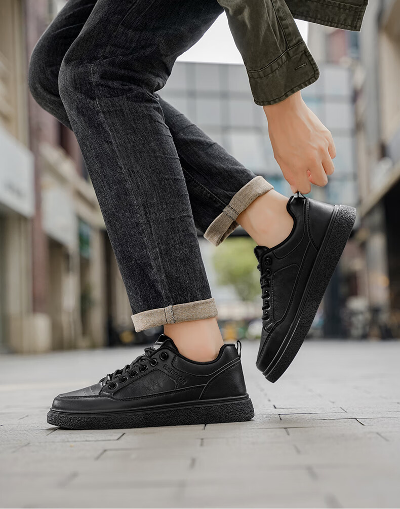 Huili Official Men's Shoes, Autumn And Winter New Casual Sports Leather Shoes, Slip-On Sneakers for Men, 2704 Black, Size 42 9
