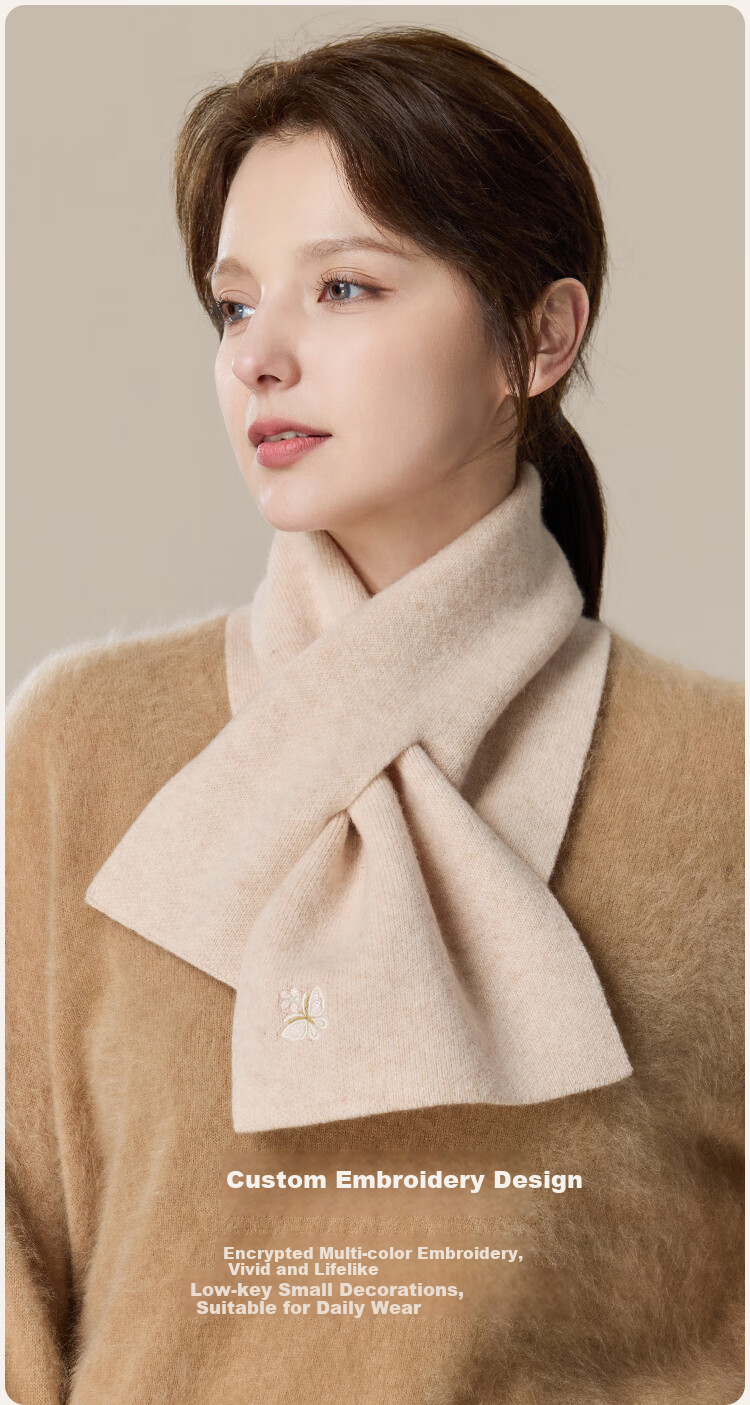 JIUMU Pure Wool Scarf for Women, Autumn And Winter Embroidered Red Warm Neck Warmer, Mid-Autumn Festival Birthday Gift 5