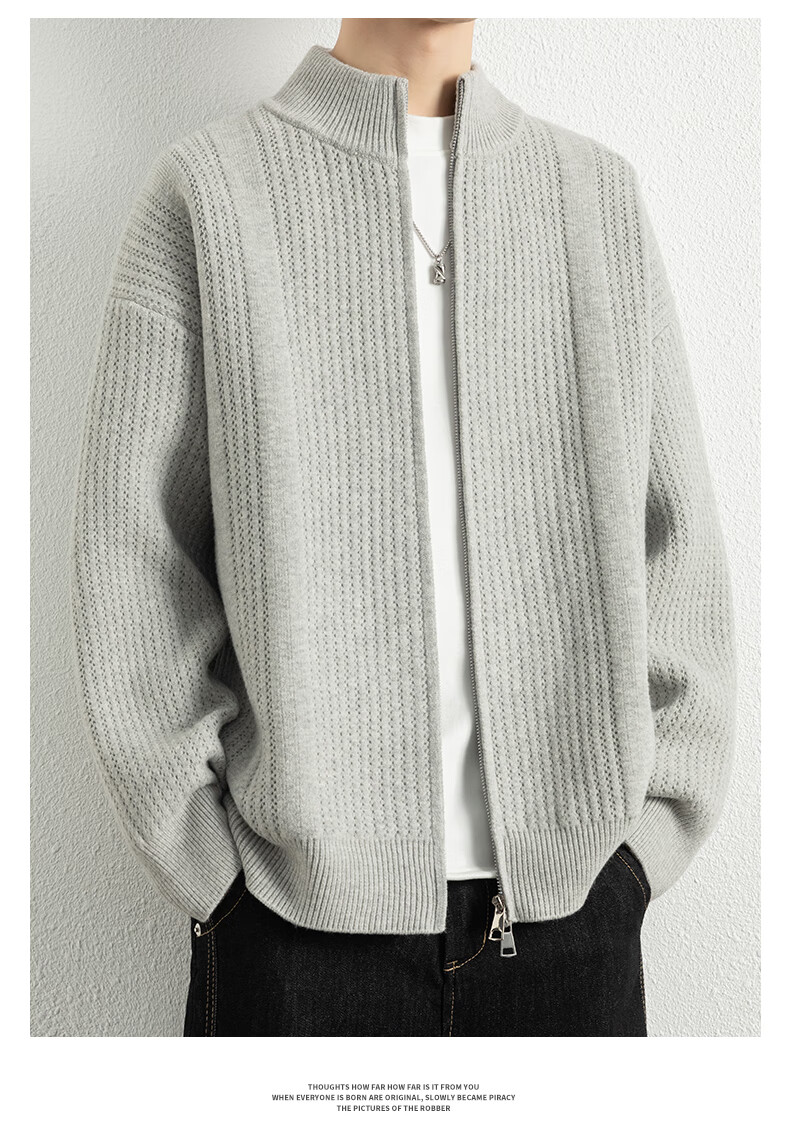 ROMON Men's Cardigan Knit Sweater Spring Autumn Trendy Casual Warm Drop Shoulder Stand Collar Jacket 7029 Dark Black 3X 6
