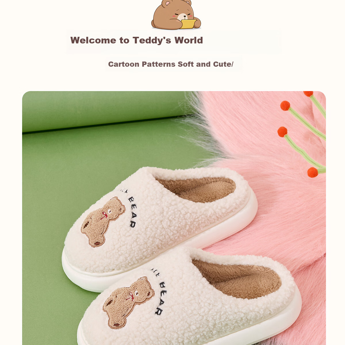Grace Cute Cotton Slippers Women's Autumn and Winter Indoor Home Thickened Warm Anti-Slip Thick Bottom Slippers Women Winter 5
