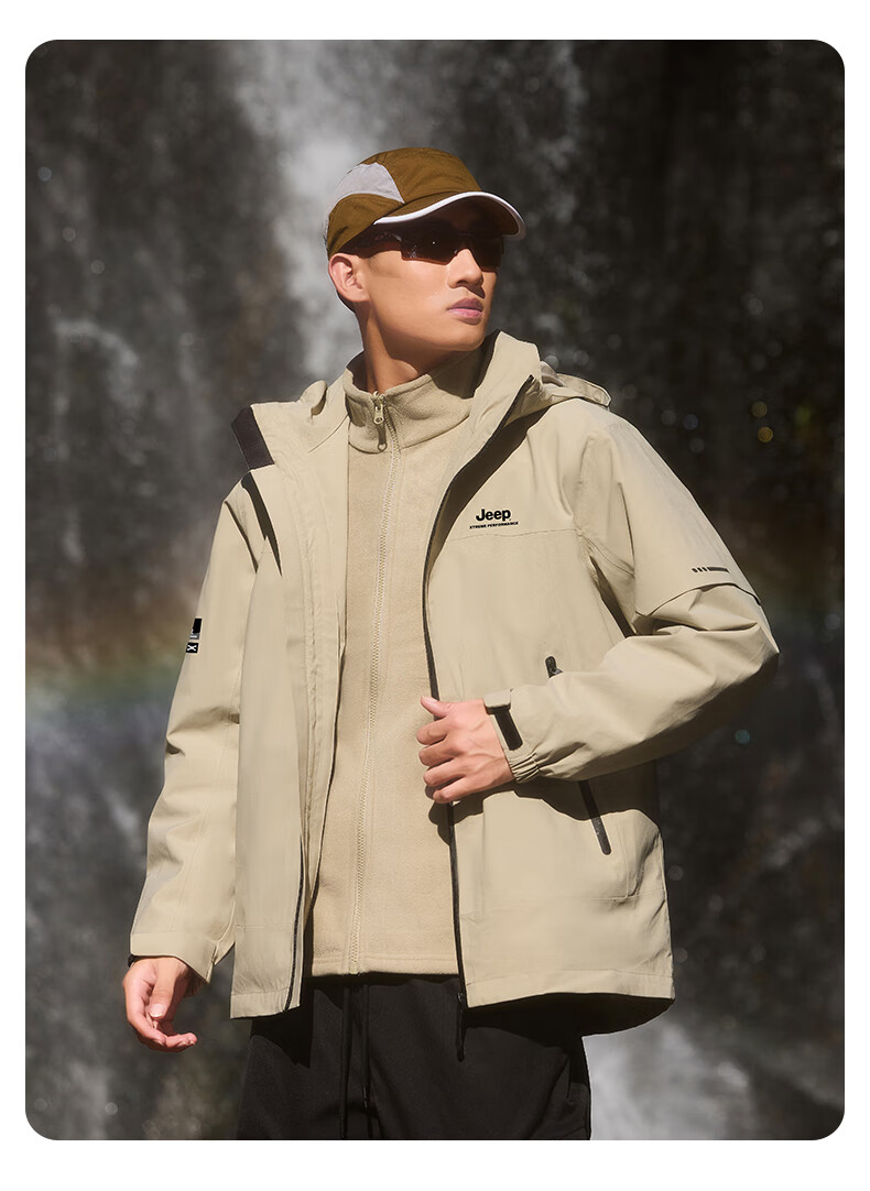 Jeep Men's and Women's 3-in-1 Outdoor Waterproof Windproof Detachable Fleece Hiking Jacket Coat 3