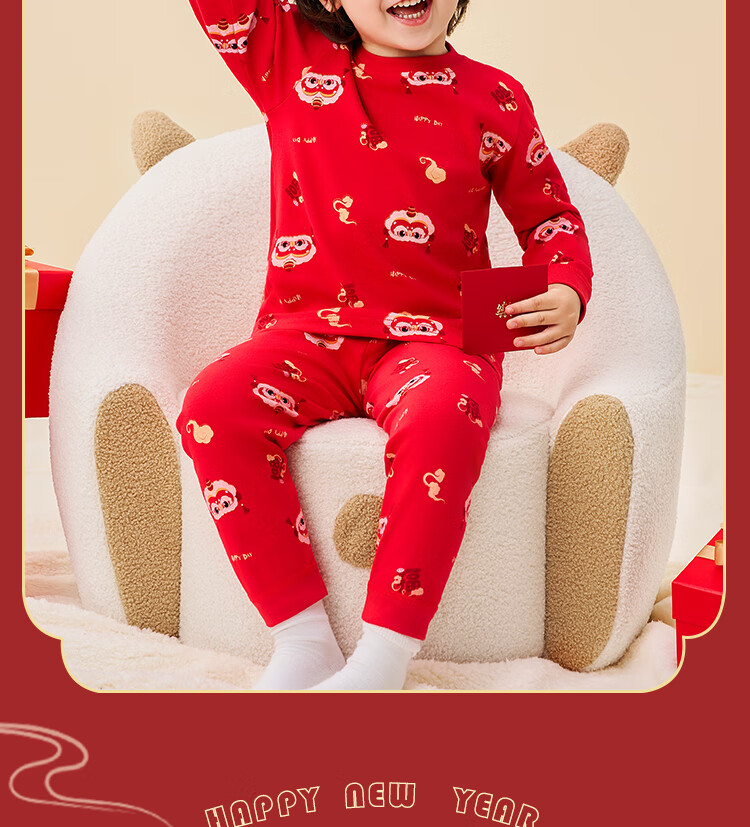 Badibadi Baby Toddler Sleepwear Set Boys Girls Autumn Pajamas Homewear Wish Come True Red 110 2