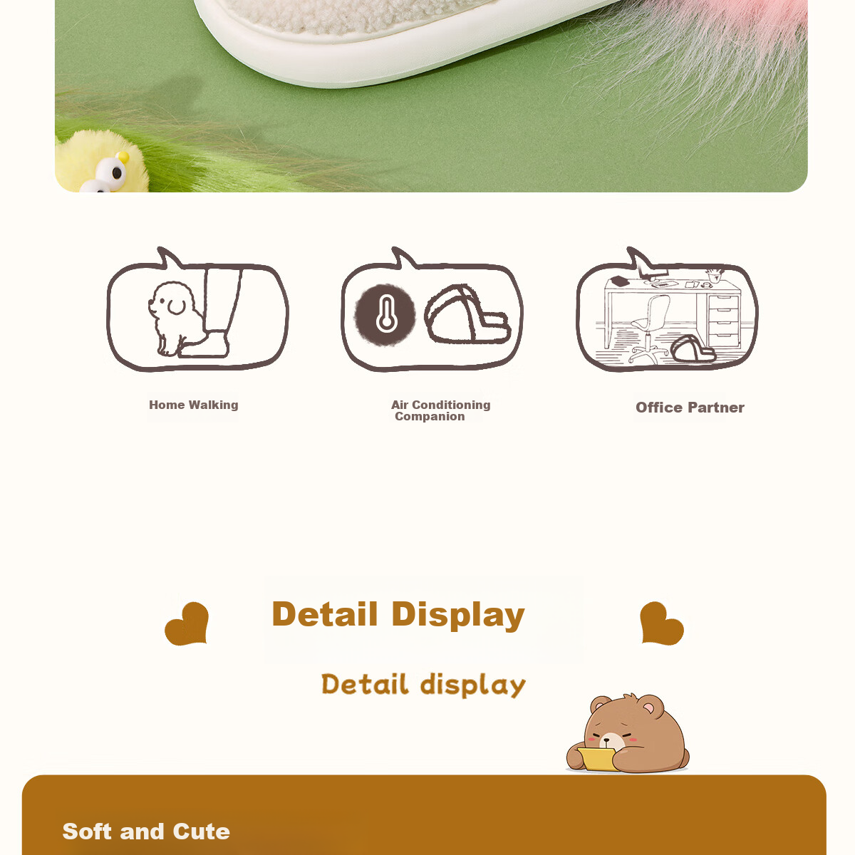 Grace Cute Cotton Slippers Women's Autumn and Winter Indoor Home Thickened Warm Anti-Slip Thick Bottom Slippers Women Winter 6