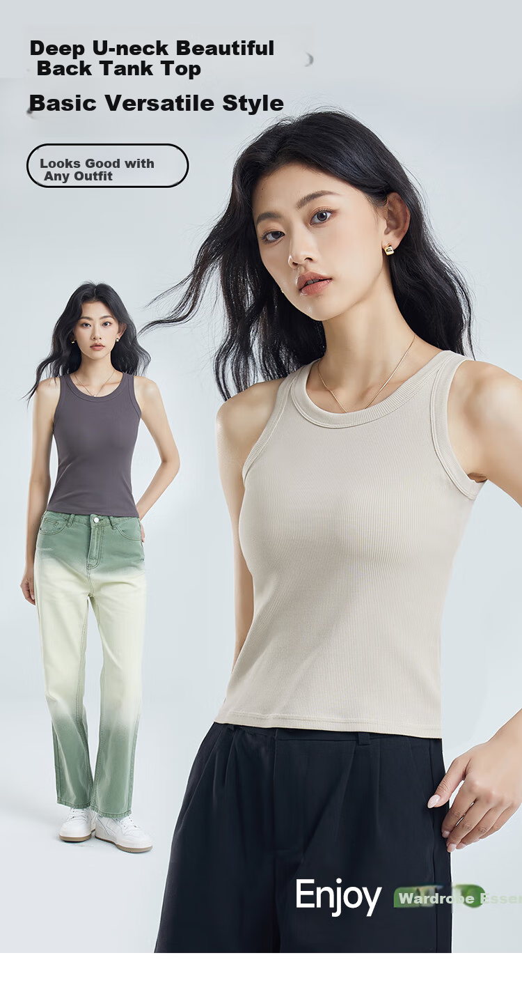 GUJIN Sleeveless Camisole Tank Top Knit Sweater Elegant Inner Wear Can Be Worn Alone Or As Undershirt Cotton No Chest Pads 1