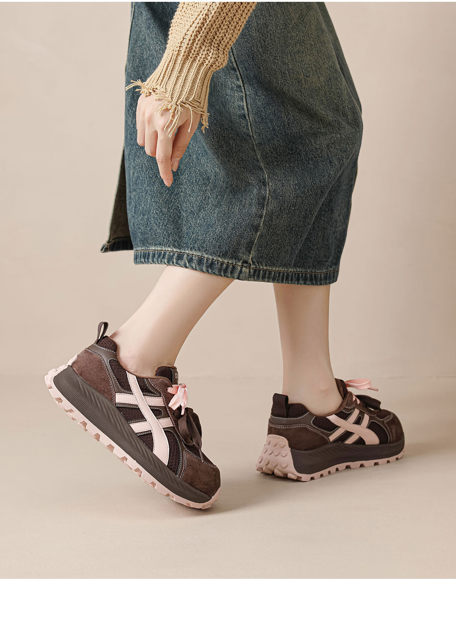 Saturday Comfortable Retro Thick-Soled Fleece-Lined Derby Shoes for Women Autumn Winter High-End Versatile Casual Warm Cotton Shoes Coffee Color Size 37 3