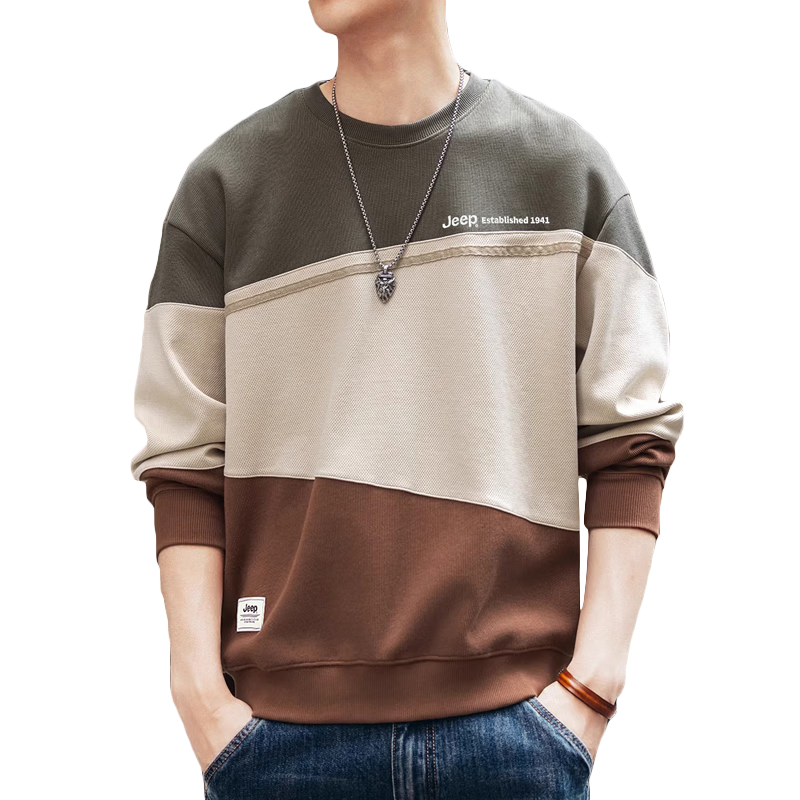JEEP Men's Sweatshirt, Spring And Autumn Trendy Loose Long-Sleeve T-Shirt, Casual Top for Men, Egg Yolk Color, Size M