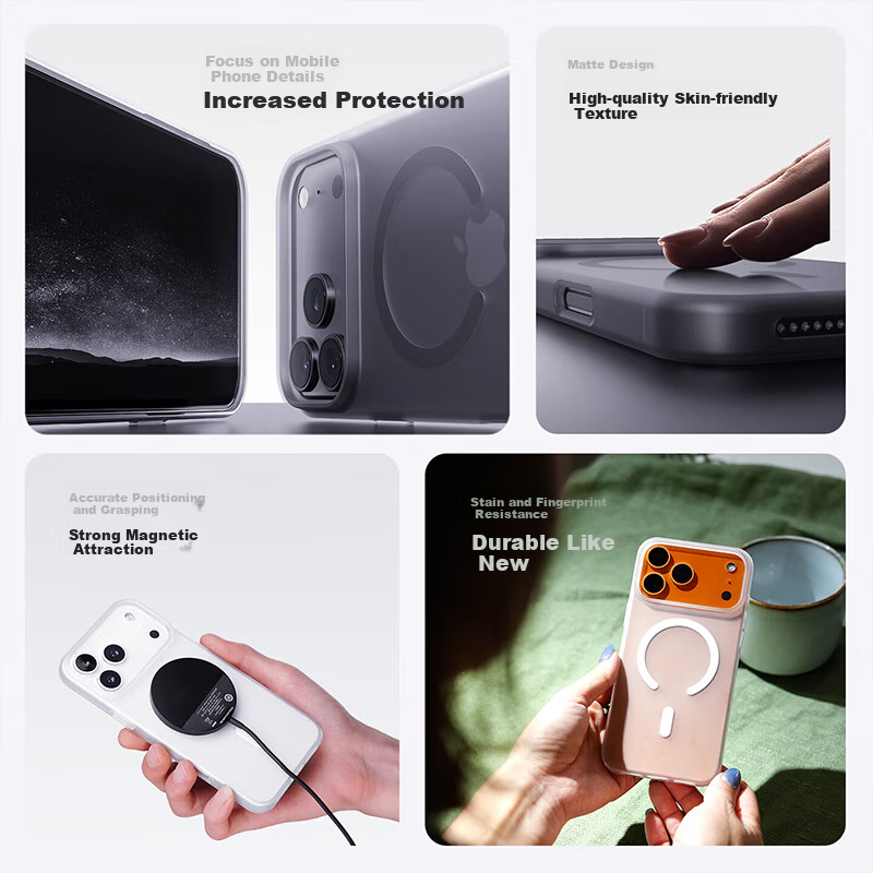 Чехол LLUNC для Apple iPhone 17 Pro Max, противоударный, с защитой камеры, с поддержкой MagSafe, полупрозрачный белый