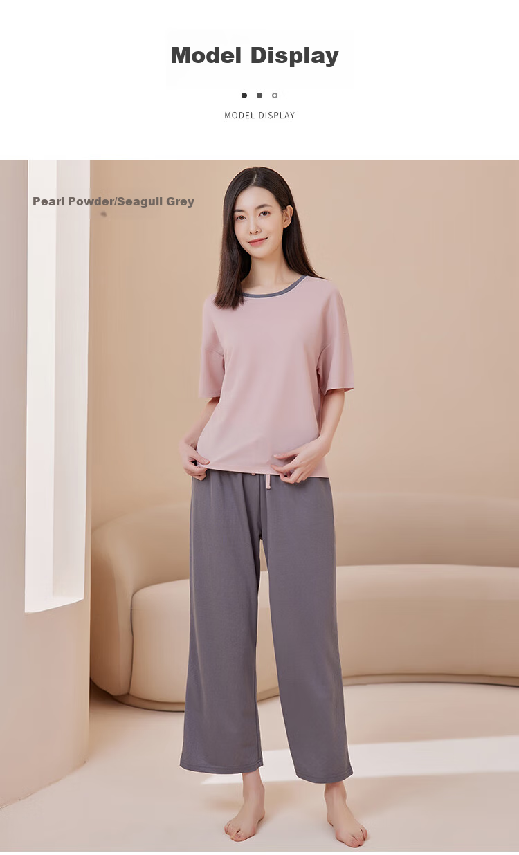 Yiershuang [Cooling] Women's Loungewear Set, Short-Sleeve Top And Long Pants, Comfortable Loose Pajamas for Wome 23