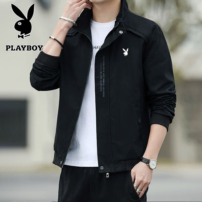 Мужская куртка PLAYBOY, весна-осень, с флисовой подкладкой, воротник-стойка, универсальная, для активного отдыха, черная, размер L