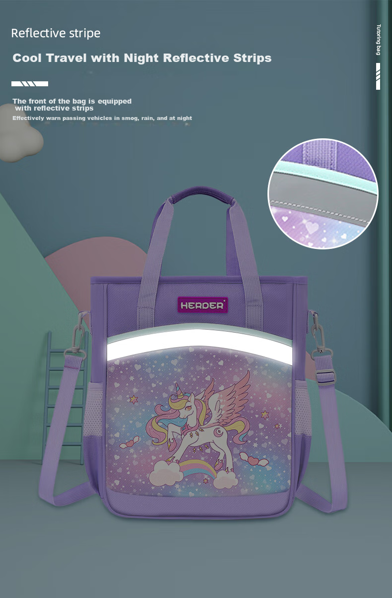 Herder Tutoring Bag Elementary School Backpack for Boys And Girls, Large Capacity Handbag for Children's After-School Classes And Art Supplies, Unicorn Purple 3