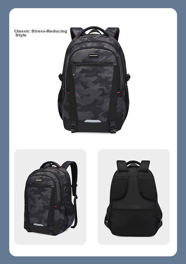 YANGGUANGBADIAN Backpack for Middle School Boys, Lightweight High School And College Students Large Capacity Water-Resistant Travel Backpack Black 16