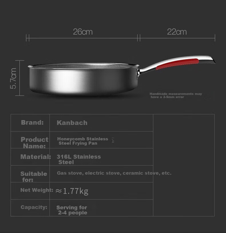 KBH Non-Stick Frying Pan, 316L Stainless Steel Skillet, 26cm Steak Griddle, Compatible with Induction And Gas Stoves, Includes Spatula 8