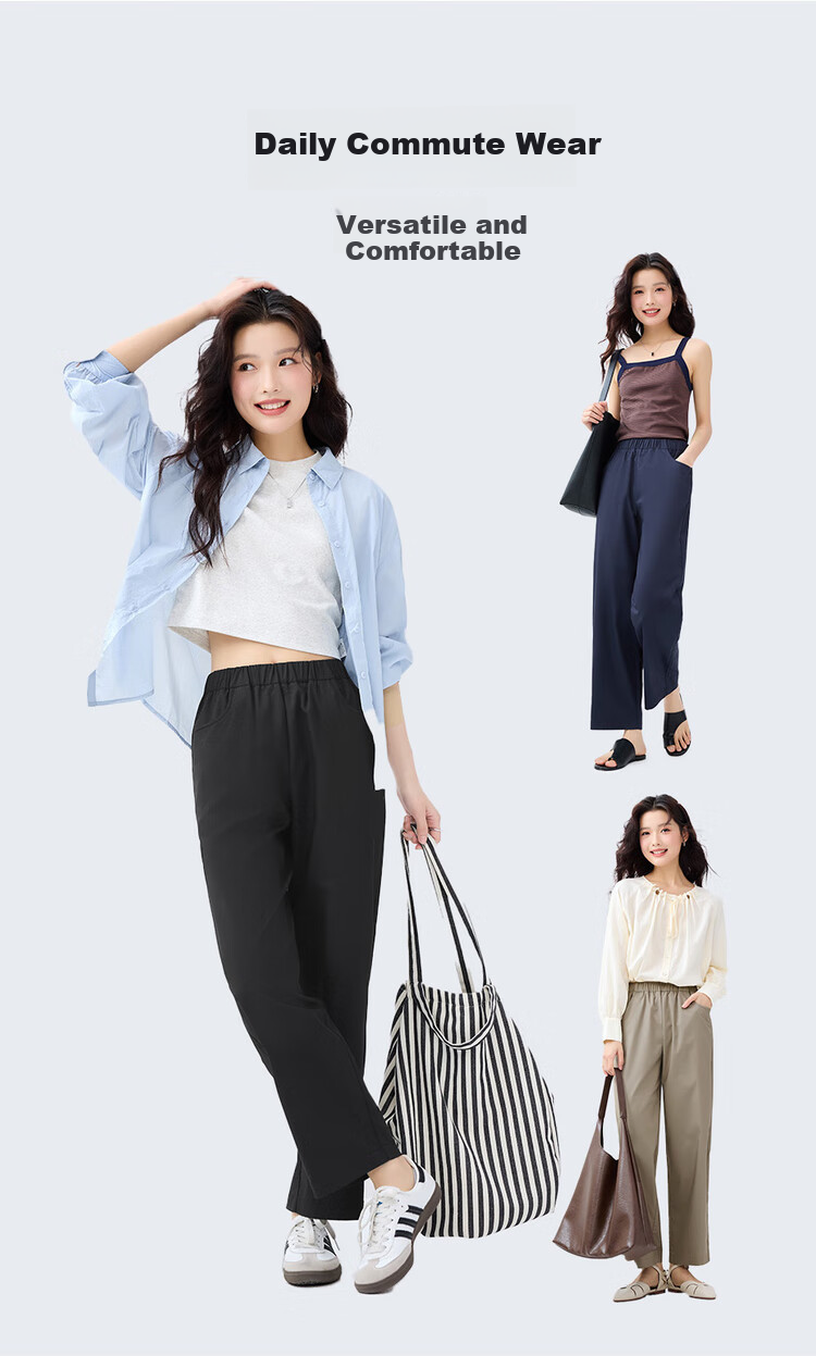 Giordano Outdoor Women's Summer Wear, High-Tech Cooling Antibacterial Elastic Waist Straight-Leg Cropped Pants 05425063 10