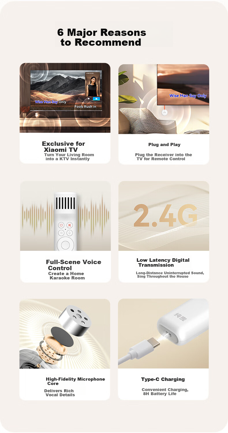 Chunmai TV-Specific Remote Control, Wireless Karaoke Microphone, TV Remote Control with Microphone, Handheld Speaker, Home KTV Compatible with Xiaomi TV for Singing 3