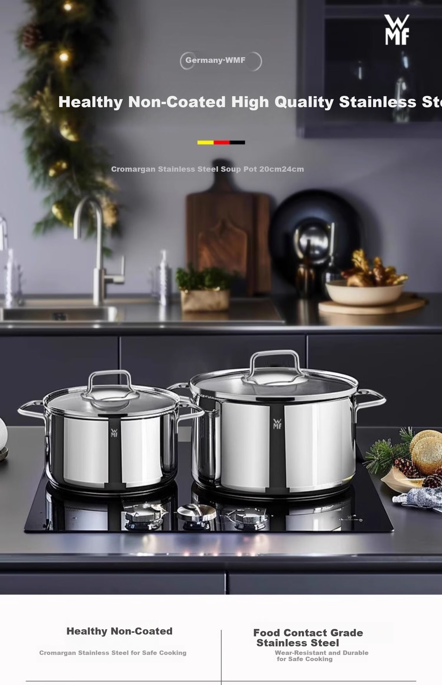 WMF German Futenbao Stainless Steel Stew Pot with Double Handles, Astoria Braising Pot, 20cm Kitchen Essential 1